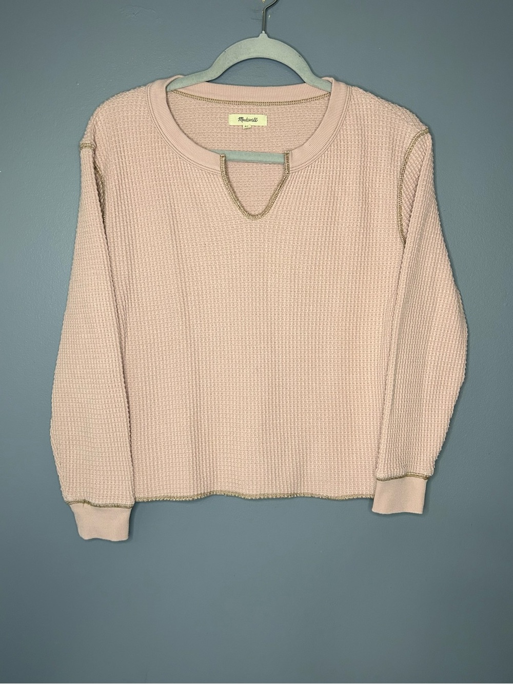 Madewell Waffle Knit Shirt Womens XXS Pink Thermal Pullover Cute‎ Comfy Cozy Top